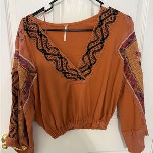 Free People Terracotta V-Neck Blouse